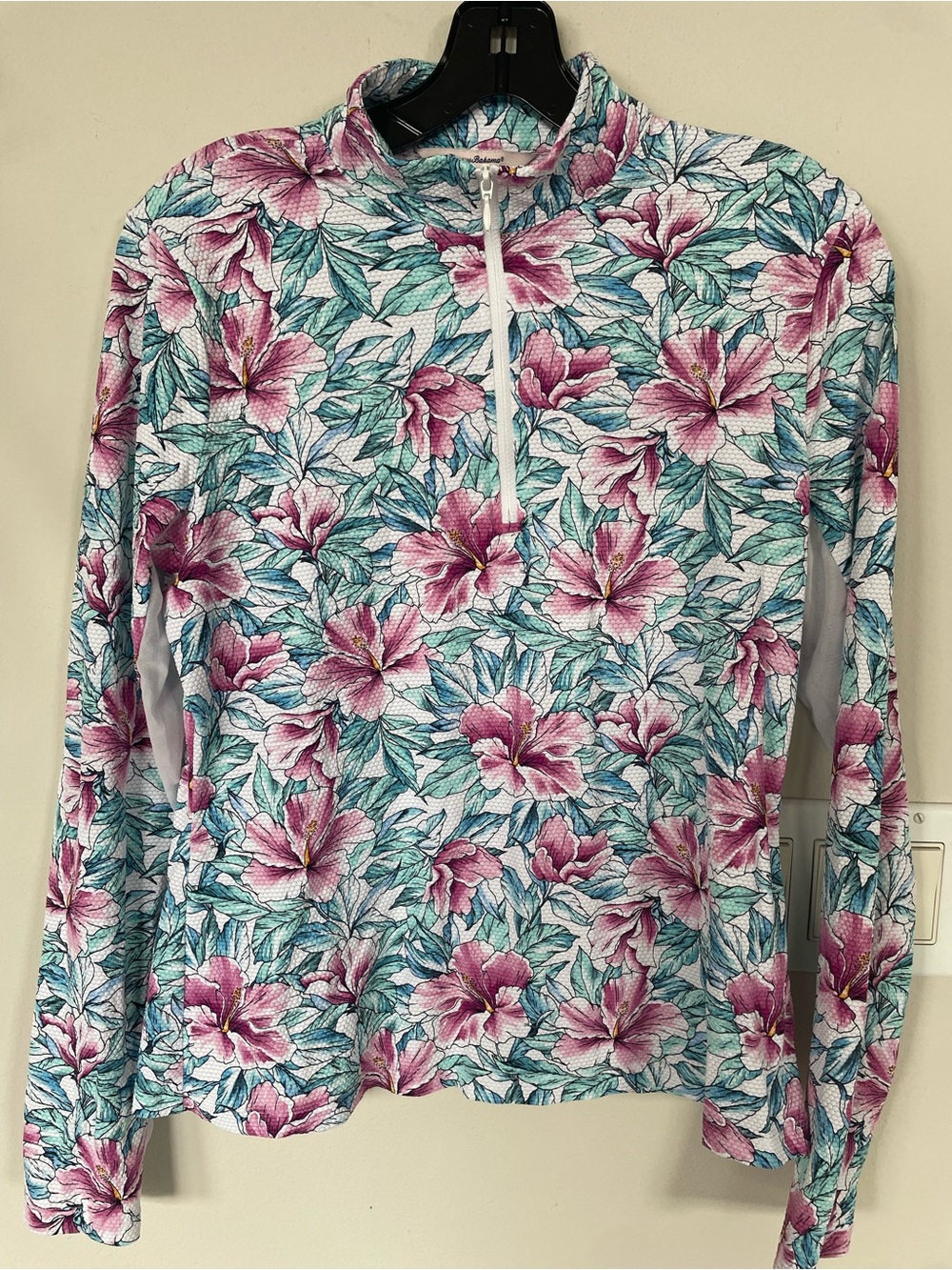 Tommy Bahama Women’s Floral Active Half Zip Jacket Pink/Teal On White Size M